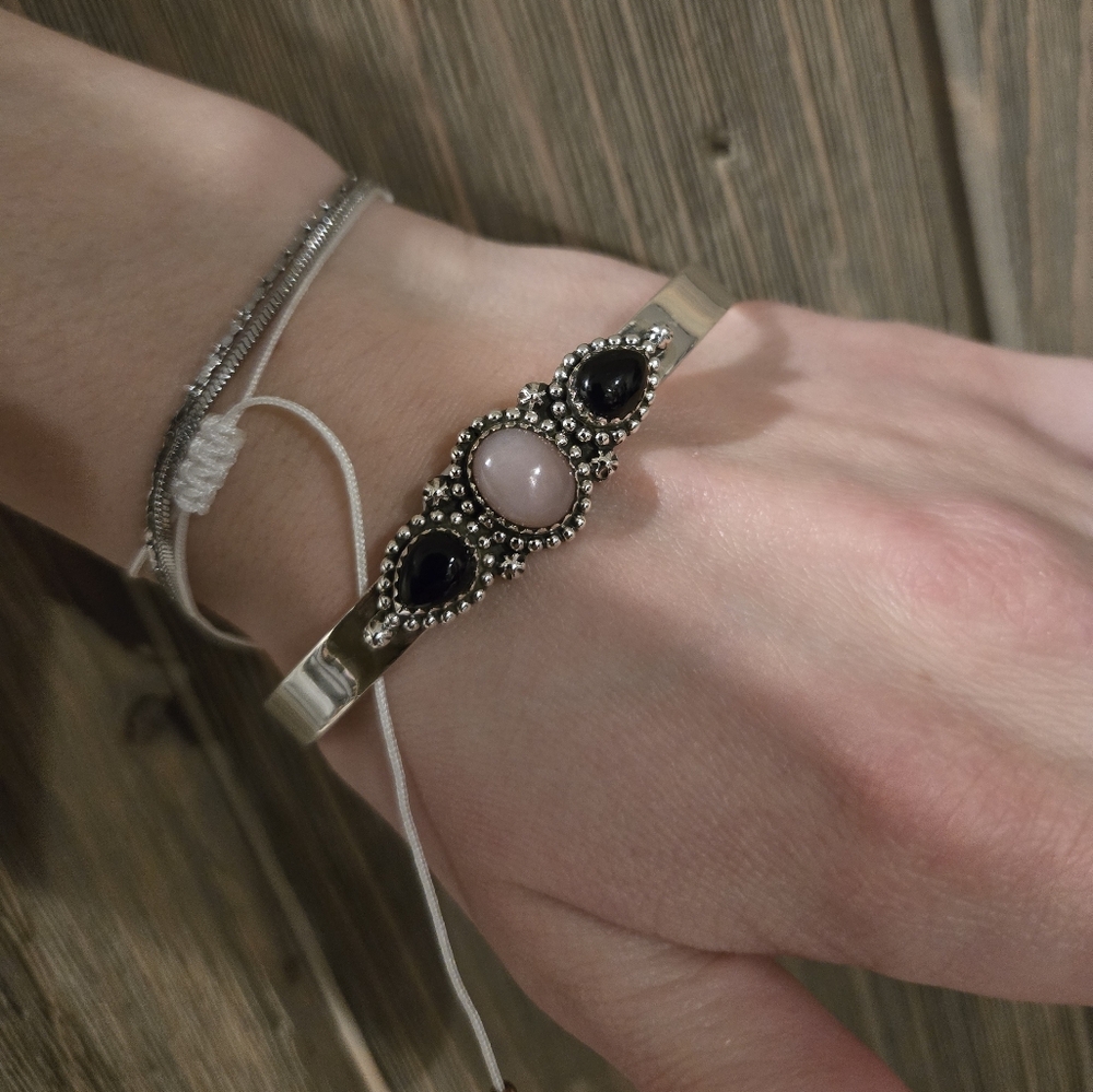 Sterling Silver Onyx Cuff Bracelet - Picture 3 of 5